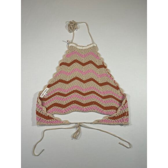 Honey Punch Crochet Halter Top SZ M Multicolor Zigzag Festival Boho Knit Top - Picture 6 of 6